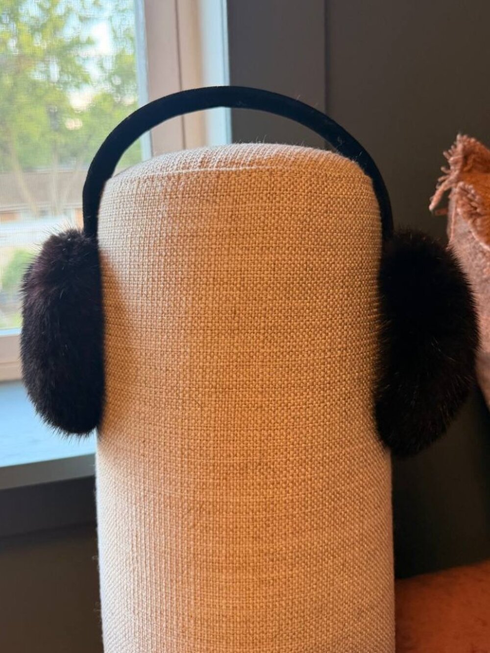 Black Real Mink Fur Winter Earmuffs with Velvet Band